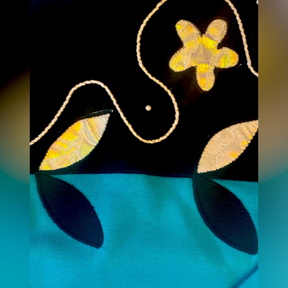 Vintage Sweater Turquoise Floral and Lace Detailing 80s New With Tags - Picture 5 of 8